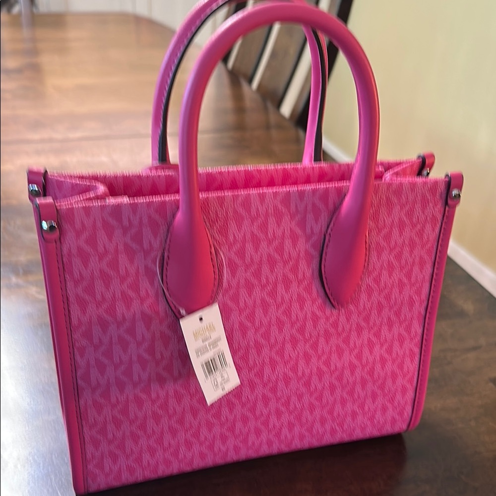 Michael Kors Pink Satchel with Signature Monogram and Metallic Accents NWT - Picture 3 of 6